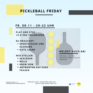 Pickleball Friday in der hammos arena – Freitag, 08.11 von 20-22 Uhr!